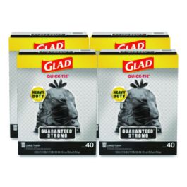 Large Quick-Tie Trash Bags, Extra Strong, 30 gal, 0.81 mil, 30 x 33, Black, 40 Bags/Box, 4 Boxes/Carton