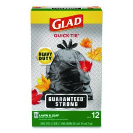 Large Quick-Tie Trash Bags, Lawn and Leaf, 39 gal, 0.95 mil, 32.5 x 41, Black, 12 Bags/Box