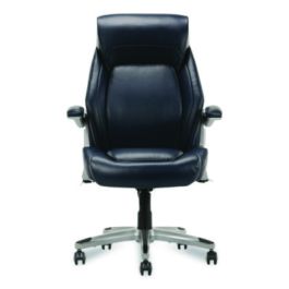 Meyer Bonded Leather Executive Chair, Supports Up to 275 lb, 19" x 22.75", Navy Seat, Navy/Back, Silver Base