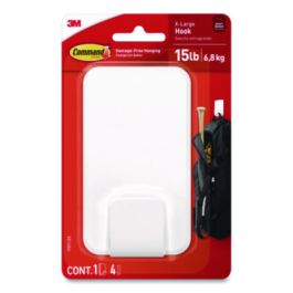 X-Large Utility Hooks, Plastic, White, 15 lb Capacity, 1 Hook and 4 Strips