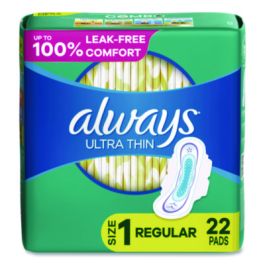 Ultra Thin Pads with Wings, Size 1, Regular Absorbency, 22 Pads/Pack, 12 Packs/Carton