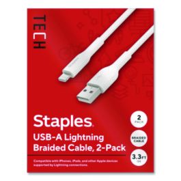 Lightning to USB-A Charging Cable, 3.3 ft, White, 2/Pack