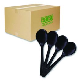 100% Recycled Content Cutlery, Soup Spoon, Plastic, Black, 50/Pack, 20 Packs/Carton