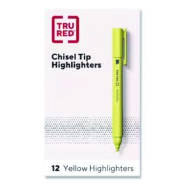 Pen Style Chisel Tip Highlighter, Yellow Ink, Chisel Tip, Yellow Barrel, Dozen
