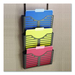 Recycled Plastic Cubicle Triple File Pocket, Cubicle Pins Mount, 13.5 x 4.75 x 28, Charcoal