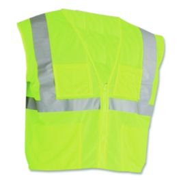 ANSI Class 2 Four Pocket Zipper Safety Vest, Polyester Mesh, 4X-Large, Hi-Viz Lime Yellow
