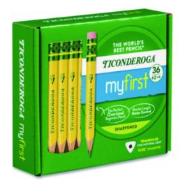 My First Short Pencil with Eraser, 3.6 mm, HB (#2), Black Lead/Yellow Barrel, 36/Pack