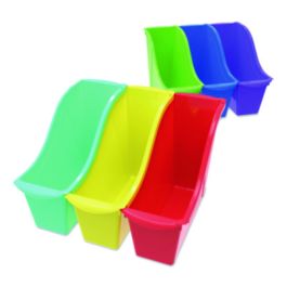 Small Book Bin, 1.5 gal, 4.5" x 11.75" x 8.5", Assorted Bright Colors, 6/Pack