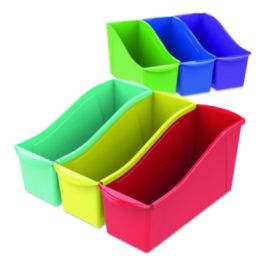 Large Book Bin, 1.8 gal, 5.3" x 14.3" x 7", Assorted Bright Colors, 6/Pack