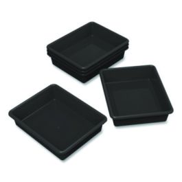 Storage Tray, Flat, 0.8 gal, 10.65" x 10.65" x 2.96", Black, 5/Pack
