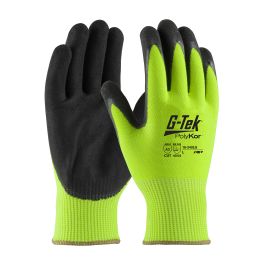 Hi-Vis Seamless Knit PolyKor® Blended Glove with Double-Dipped Nitrile Coated MicroSurface Grip on Palm & Fingers, Hi-Vis Yellow, M 16-340LG/M