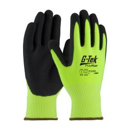 Hi-Vis Seamless Knit PolyKor® Blended Glove with Double-Dipped Nitrile Coated MicroSurface Grip on Palm & Fingers, Hi-Vis Yellow, 2XL 16-343LG/XXL