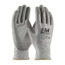 Industry Grade Seamless Knit PolyKor® Blended Glove with Polyurethane Coated Flat Grip on Palm & Fingers - Bulk Pack, Salt & Pepper, 2XL 16-533/XXL