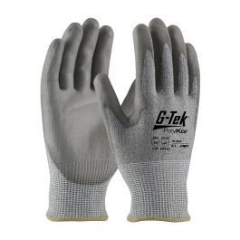 Industry Grade Seamless Knit PolyKor® Blended Glove with Polyurethane Coated Flat Grip on Palm & Fingers - Bulk Pack, Gray, 2XL 16-564/XXL