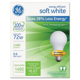 Halogen A-Line Bulb, A19, 100 W, Soft White, 2/Pack