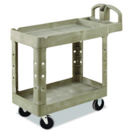 Utility Cart, Plastic, 2 Shelves, 500 lb Capacity, 17.25" Wide, Beige