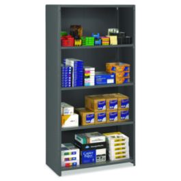 Closed Commercial Steel Shelving, Five-Shelf, 36w x 24d x 75h, Medium Gray