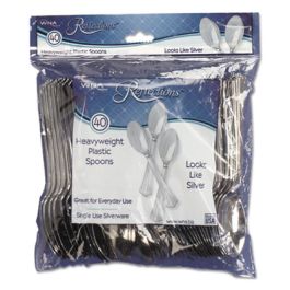 Reflections Heavyweight Plastic Utensils, Spoon, Silver, 40/Pack