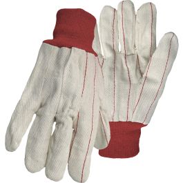 Cotton/Polyester Double Palm Glove with Nap-In Finish - Red Knit Wrist, Natural, L 1JC28013R