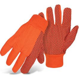 Fluorescent Corded Canvas Glove with PVC Dotted Grip on Palm, Thumb and Index Finger - 10 oz. Single Palm, Hi-Vis Orange, L 1JP5010F