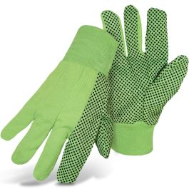Fluorescent Corded Canvas Glove with PVC Dotted Grip on Palm, Thumb and Index Finger - 10 oz. Single Palm, Hi-Vis Green, L 1JP5010N