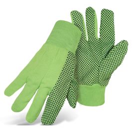 Fluorescent Corded Canvas Glove with PVC Dotted Grip on Palm, Thumb and Index Finger - 10 oz. Double Palm, Hi-Vis Green, L 1JP5110N