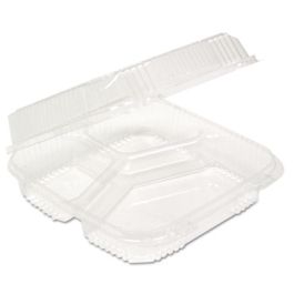 ClearView SmartLock Hinged Lid Container, 3 Compartments, 5 oz/14 oz, 8.2 x 8.34 x 2,91, Clear, Plastic, 200/Carton