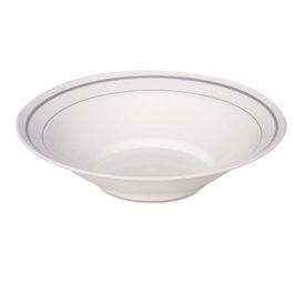 Masterpiece Plastic Dinnerware, Bowl, 10 oz, White/Silver, 10/Pack, 15 Packs/Carton