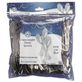 Reflections Heavyweight Plastic Utensils, Spoon, Silver, 40/Pack, 8 Packs/Carton