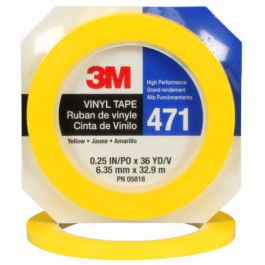 3M™ Vinyl Tape 471, Yellow, 1/4 in x 36 yd, 5.2 mil, 144 Roll/Case, Individually Wrapped Conveniently Packaged
