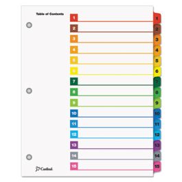 OneStep Printable Table of Contents and Dividers, 15-Tab, 1 to 15, 11 x 8.5, White, Assorted Tabs, 1 Set