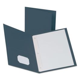 Twin-Pocket Folders with 3 Fasteners, 0.5" Capacity, 11 x 8.5, Dark Blue, 25/Box