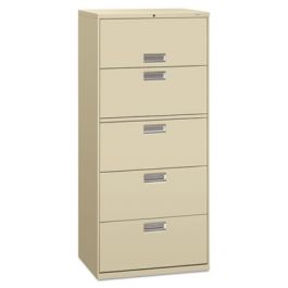 Brigade 600 Series Lateral File, 4 Legal/Letter-Size File Drawers, 1 File Shelf, 1 Post Shelf, Putty, 30" x 18" x 64.25"