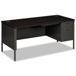 Metro Classic Series Right Pedestal "L" Workstation Desk, 66" x 30" x 29.5", Mahogany/Charcoal