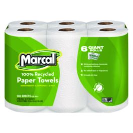 100% Premium Recycled Kitchen Roll Towels, 2-Ply, 11 x 5.5, White, 140/Roll, 24 Rolls/Carton