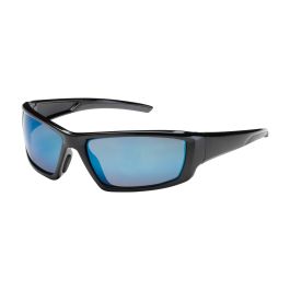 Full Frame Safety Glasses with Black Frame, Blue Mirror Plus Lens and Anti-Scratch / Anti-Reflective Coating, Black, OS 250-47-0006