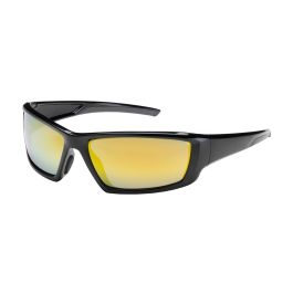 Full Frame Safety Glasses with Black Frame, Gold Mirror Plus Lens and Anti-Scratch / Anti-Reflective Coating, Black, OS 250-47-0007