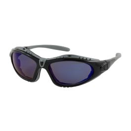 Full Frame Safety Glasses with Black Frame, Foam Padding, Blue Mirror Lens and Anti-Scratch / Anti-Fog Coating, Black, OS 250-50-0426