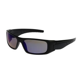 Full Frame Safety Glasses with Black Frame, Blue Mirror Plus Lens and Anti-Scratch / Anti-Reflective Coating, Black, OS 250-53-0006