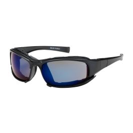 Full Frame Safety Glasses with Black Frame, Rubber Foam Padding, Blue Mirror Lens and Anti-Scratch / Anti-Fog Coating, Black, OS 250-CE-10093