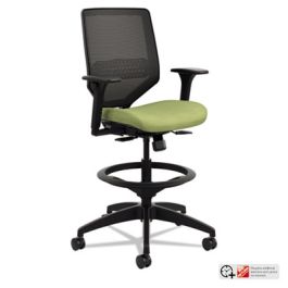 Solve Series Mesh Back Task Stool, Supports Up to 300 lb, 23" to 33" Seat Height, Meadow Seat/Back, Black Base