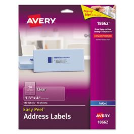 Matte Clear Easy Peel Mailing Labels w/ Sure Feed Technology, Inkjet Printers, 1.33 x 4, Clear, 14/Sheet, 10 Sheets/Pack