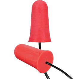 Disposable Soft Polyurethane Foam Corded Ear Plugs - NRR 33, Red, OS 267-HPF910C