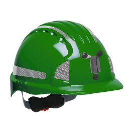 Standard Brim Mining Hard Hat with HDPE Shell, 6-Point Polyester Suspension, Wheel Ratchet Adjustment and CR2 Reflective Kit, Green, OS 280-EV6151MCR2-30
