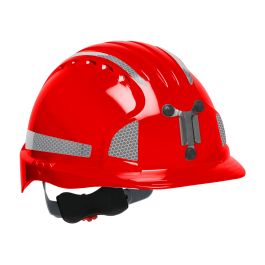 Standard Brim Mining Hard Hat with HDPE Shell, 6-Point Polyester Suspension, Wheel Ratchet Adjustment and CR2 Reflective Kit, Red, OS 280-EV6151MCR2-60