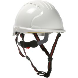 Short Brim Safety Helmet with HDPE Shell, 4-Point Chinstrap, 6-Point Suspension and Wheel Ratchet Adjustment, White, OS 280-EV6151S-CH-10