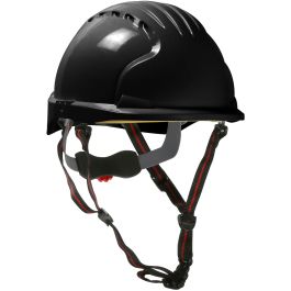 Short Brim Safety Helmet with HDPE Shell, 4-Point Chinstrap, 6-Point Suspension and Wheel Ratchet Adjustment, Black, OS 280-EV6151S-CH-11
