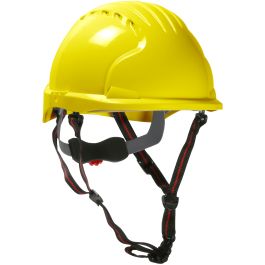 Short Brim Safety Helmet with HDPE Shell, 4-Point Chinstrap, 6-Point Suspension and Wheel Ratchet Adjustment, Yellow, OS 280-EV6151S-CH-20