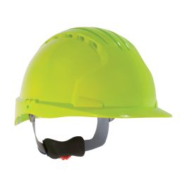 Standard Brim, Vented Hard Hat with HDPE Shell, 6-Point Polyester Suspension and Wheel Ratchet Adjustment, Neon Yellow, OS 280-EV6151V-LY