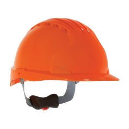 Standard Brim, Vented Hard Hat with HDPE Shell, 6-Point Polyester Suspension and Wheel Ratchet Adjustment, Neon Orange, OS 280-EV6151V-OR